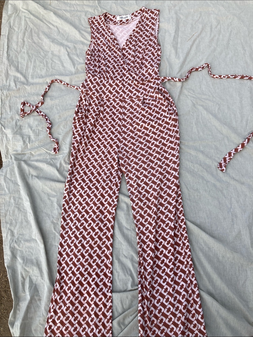 DVF silk jersey wrap dress styled jumpsuit 12 L